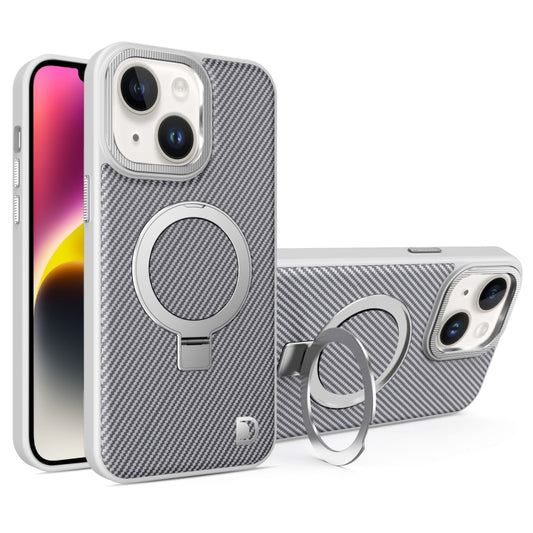 For iPhone 14 Plus Carbon Fiber MagSafe Holder Phone Case(Grey) - iPhone 14 Plus Cases by buy2fix | Online Shopping UK | buy2fix