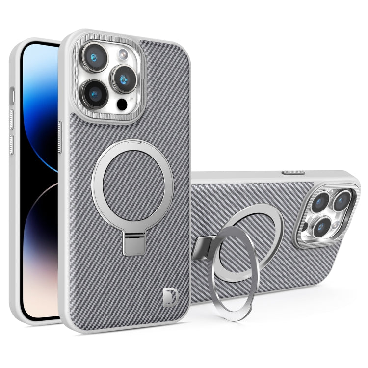 For iPhone 14 Pro Carbon Fiber MagSafe Holder Phone Case(Grey) - iPhone 14 Pro Cases by buy2fix | Online Shopping UK | buy2fix
