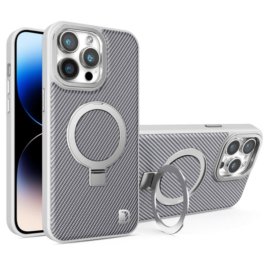 For iPhone 14 Pro Max Carbon Fiber MagSafe Holder Phone Case(Grey) - iPhone 14 Pro Max Cases by buy2fix | Online Shopping UK | buy2fix