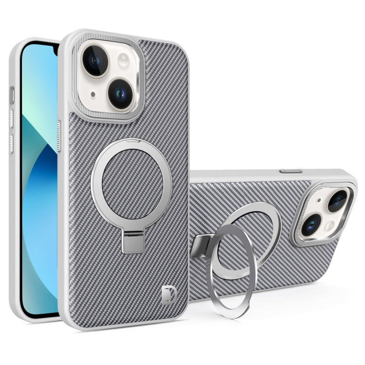For iPhone 13 Carbon Fiber MagSafe Holder Phone Case(Grey) - iPhone 13 Cases by buy2fix | Online Shopping UK | buy2fix