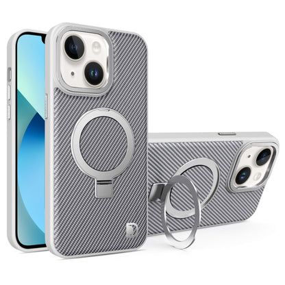 For iPhone 13 Carbon Fiber MagSafe Holder Phone Case(Grey) - iPhone 13 Cases by buy2fix | Online Shopping UK | buy2fix