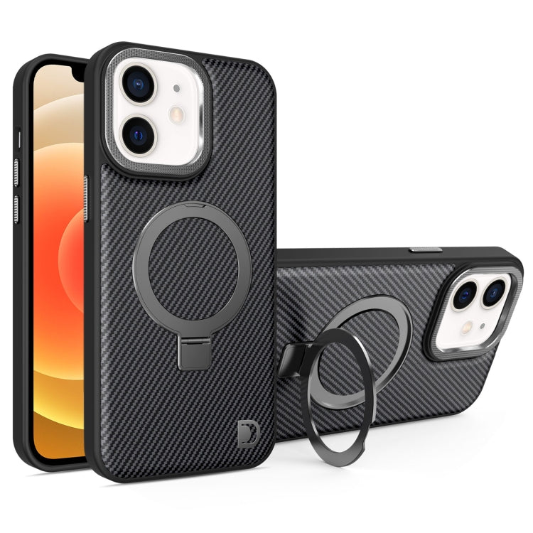 For iPhone 12 Carbon Fiber MagSafe Holder Phone Case(Black) - iPhone 12 / 12 Pro Cases by buy2fix | Online Shopping UK | buy2fix