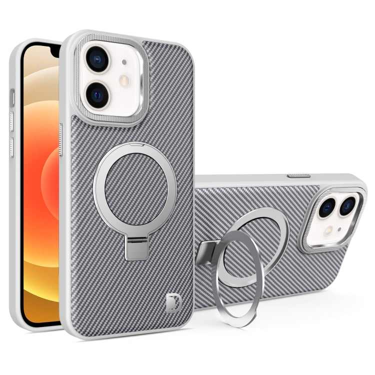 For iPhone 12 Carbon Fiber MagSafe Holder Phone Case(Grey) - iPhone 12 / 12 Pro Cases by buy2fix | Online Shopping UK | buy2fix