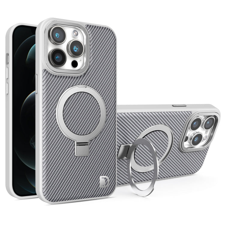 For iPhone 12 Pro Max Carbon Fiber MagSafe Holder Phone Case(Grey) - iPhone 12 Pro Max Cases by buy2fix | Online Shopping UK | buy2fix