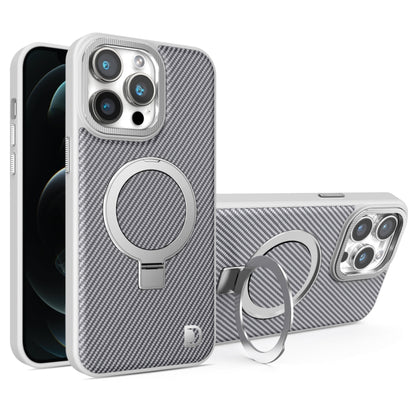 For iPhone 12 Pro Max Carbon Fiber MagSafe Holder Phone Case(Grey) - iPhone 12 Pro Max Cases by buy2fix | Online Shopping UK | buy2fix