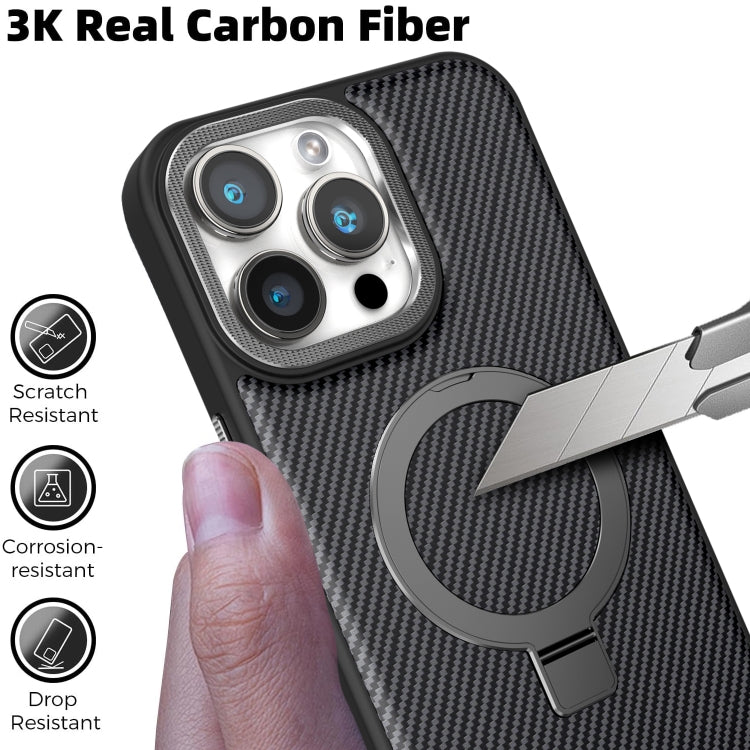 For iPhone 15 Carbon Fiber MagSafe Holder Phone Case(Black) - iPhone 15 Cases by buy2fix | Online Shopping UK | buy2fix