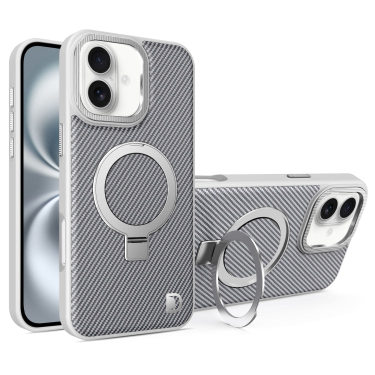 For iPhone 16 Carbon Fiber MagSafe Holder Phone Case(Grey) - iPhone 16 Cases by buy2fix | Online Shopping UK | buy2fix