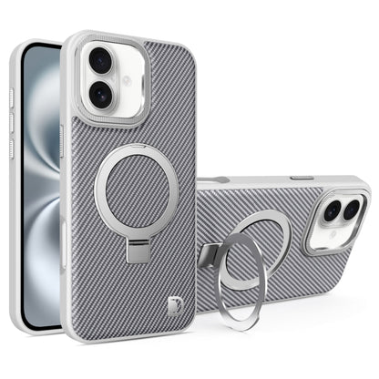 For iPhone 16 Carbon Fiber MagSafe Holder Phone Case(Grey) - iPhone 16 Cases by buy2fix | Online Shopping UK | buy2fix