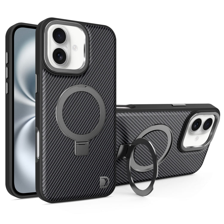 For iPhone 16 Plus Carbon Fiber MagSafe Holder Phone Case(Black) - iPhone 16 Plus Cases by buy2fix | Online Shopping UK | buy2fix