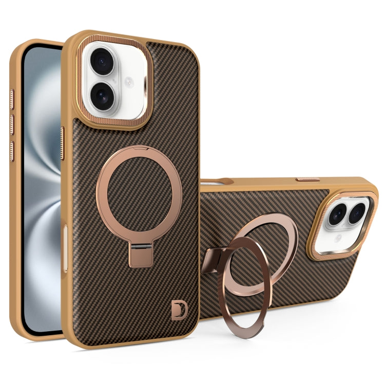 For iPhone 16 Plus Carbon Fiber MagSafe Holder Phone Case(Gold) - iPhone 16 Plus Cases by buy2fix | Online Shopping UK | buy2fix