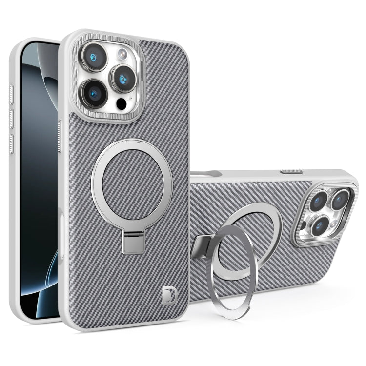 For iPhone 16 Pro Carbon Fiber MagSafe Holder Phone Case(Grey) - iPhone 16 Pro Cases by buy2fix | Online Shopping UK | buy2fix