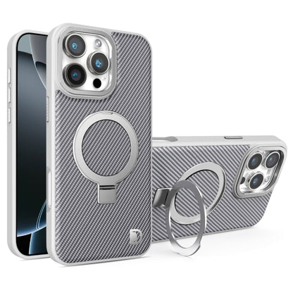For iPhone 16 Pro Carbon Fiber MagSafe Holder Phone Case(Grey) - iPhone 16 Pro Cases by buy2fix | Online Shopping UK | buy2fix
