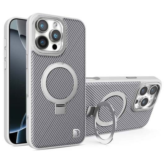 For iPhone 16 Pro Carbon Fiber MagSafe Holder Phone Case(Grey) - iPhone 16 Pro Cases by buy2fix | Online Shopping UK | buy2fix