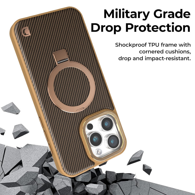 For iPhone 16 Plus Carbon Fiber MagSafe Holder Phone Case(Gold) - iPhone 16 Plus Cases by buy2fix | Online Shopping UK | buy2fix