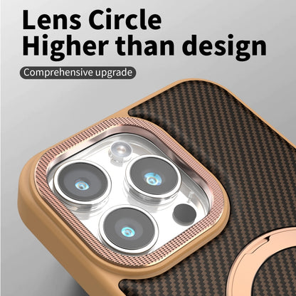 For iPhone 16 Plus Carbon Fiber MagSafe Holder Phone Case(Gold) - iPhone 16 Plus Cases by buy2fix | Online Shopping UK | buy2fix