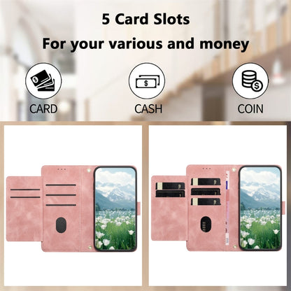 For iPhone 16e Tulips Embossed Leather Phone Case with Lanyard(Pink) - iPhone 16e Cases by buy2fix | Online Shopping UK | buy2fix
