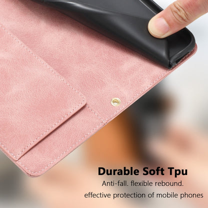 For iPhone 16e Tulips Embossed Leather Phone Case with Lanyard(Pink) - iPhone 16e Cases by buy2fix | Online Shopping UK | buy2fix