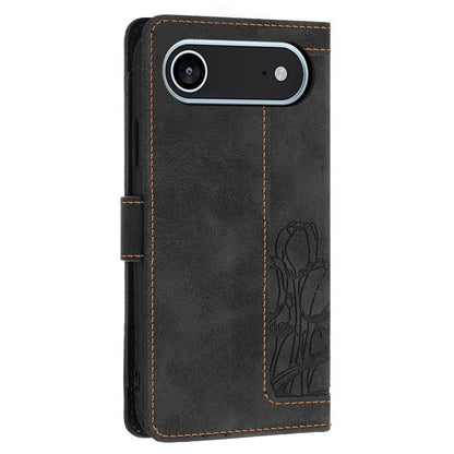 For iPhone Air Tulips Embossed Leather Phone Case with Lanyard(Black) - iPhone Air Cases by buy2fix | Online Shopping UK | buy2fix