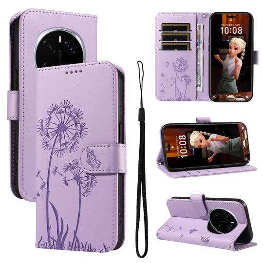 For Honor Magic7 Pro Dandelion Embossed Pattern Flip Leather Phone Case(Purple)