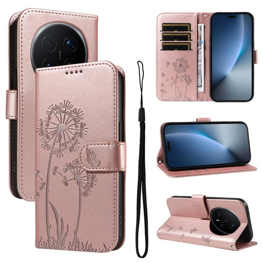 For Honor Magic8 Pro Dandelion Embossed Pattern Flip Leather Phone Case(Rose Gold)