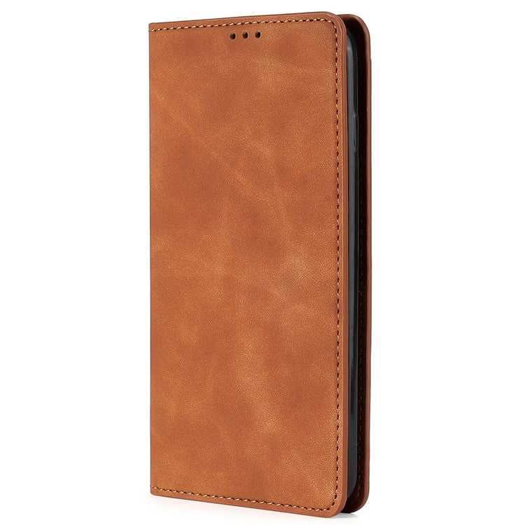 For Samsung Galaxy S25 Ultra 5G Skin Feel Magnetic Leather Phone Case(Light Brown) - Galaxy S25 Ultra 5G Cases by buy2fix | Online Shopping UK | buy2fix