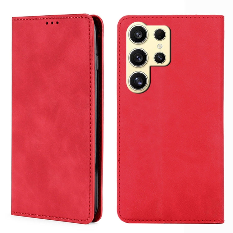 For Samsung Galaxy S25 Ultra 5G Skin Feel Magnetic Leather Phone Case(Red) - Galaxy S25 Ultra 5G Cases by buy2fix | Online Shopping UK | buy2fix