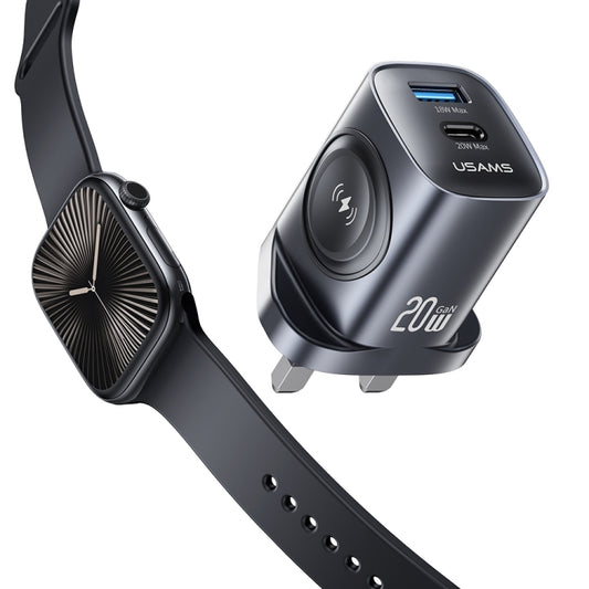 USAMS T67 20W USB and USB-C / Type-C GaN Fast Charger, Plug Type:UK Plug(Gun Color) - USB Charger by USAMS | Online Shopping UK | buy2fix