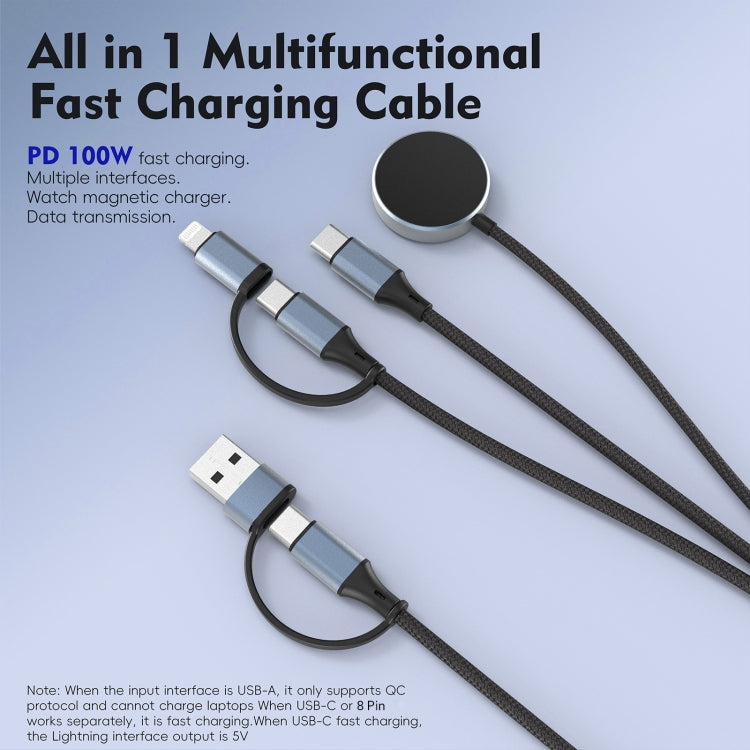 U33 1m PD100W USB-A / USB-C All in 1 Multifunctional Fast Charging Cable(Black Grey) - Multifunction Cable by buy2fix | Online Shopping UK | buy2fix