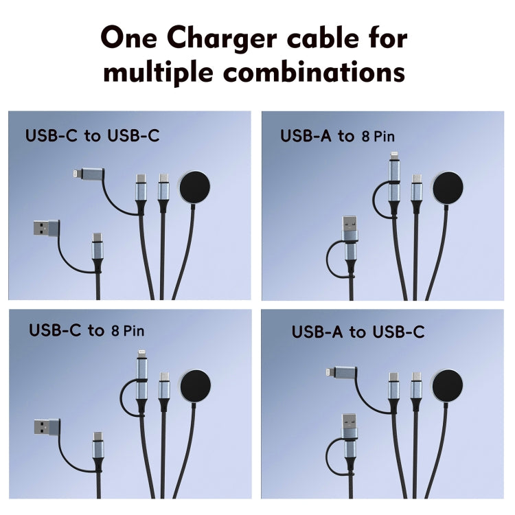 U33 1m PD100W USB-A / USB-C All in 1 Multifunctional Fast Charging Cable(Black Grey) - Multifunction Cable by buy2fix | Online Shopping UK | buy2fix