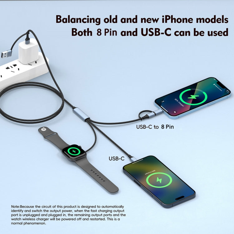 U33 1m PD100W USB-A / USB-C All in 1 Multifunctional Fast Charging Cable(Black Grey) - Multifunction Cable by buy2fix | Online Shopping UK | buy2fix