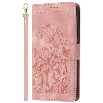 For Google Pixel 10 Tulips Embossed Leather Phone Case with Lanyard(Pink) - Google Cases by buy2fix | Online Shopping UK | buy2fix