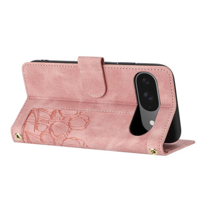 For Google Pixel 10 Tulips Embossed Leather Phone Case with Lanyard(Pink) - Google Cases by buy2fix | Online Shopping UK | buy2fix