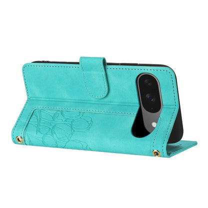 For Google Pixel 10 Tulips Embossed Leather Phone Case with Lanyard(Green) - Google Cases by buy2fix | Online Shopping UK | buy2fix