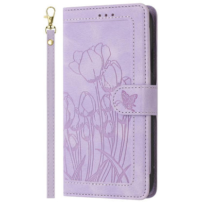 For Google Pixel 10 Tulips Embossed Leather Phone Case with Lanyard(Purple) - Google Cases by buy2fix | Online Shopping UK | buy2fix