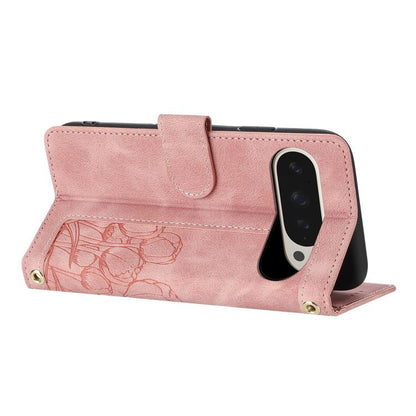 For Google Pixel 10 Pro XL Tulips Embossed Leather Phone Case with Lanyard(Pink) - Google Cases by buy2fix | Online Shopping UK | buy2fix