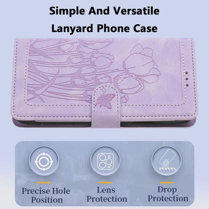 For Google Pixel 10 Pro XL Tulips Embossed Leather Phone Case with Lanyard(Purple) - Google Cases by buy2fix | Online Shopping UK | buy2fix