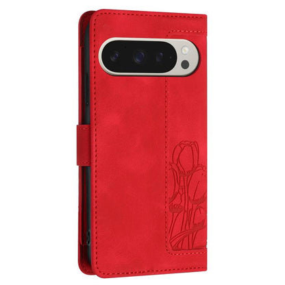 For Google Pixel 10 Pro XL Tulips Embossed Leather Phone Case with Lanyard(Red) - Google Cases by buy2fix | Online Shopping UK | buy2fix