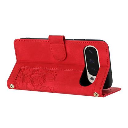 For Google Pixel 10 Pro XL Tulips Embossed Leather Phone Case with Lanyard(Red) - Google Cases by buy2fix | Online Shopping UK | buy2fix
