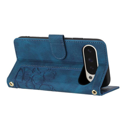 For Google Pixel 10 Pro XL Tulips Embossed Leather Phone Case with Lanyard(Blue) - Google Cases by buy2fix | Online Shopping UK | buy2fix
