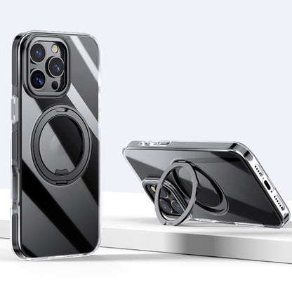 For iPhone 16 Pro Max Gear Plating PC 360 Ring Holder Magsafe Phone Case(Transparent Black) - iPhone 16 Pro Max Cases by buy2fix | Online Shopping UK | buy2fix