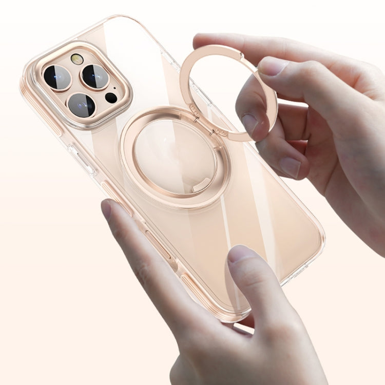 For iPhone 16 Pro Max Gear Plating PC 360 Ring Holder Magsafe Phone Case(Transparent Black) - iPhone 16 Pro Max Cases by buy2fix | Online Shopping UK | buy2fix