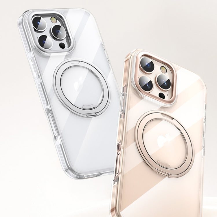 For iPhone 16 Pro Max Gear Plating PC 360 Ring Holder Magsafe Phone Case(Transparent Black) - iPhone 16 Pro Max Cases by buy2fix | Online Shopping UK | buy2fix