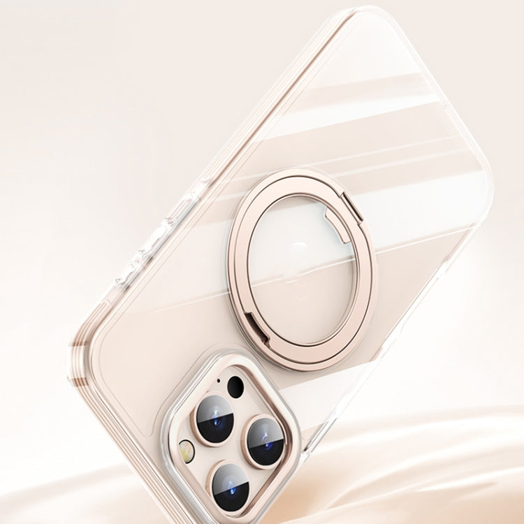 For iPhone 16 Pro Max Gear Plating PC 360 Ring Holder Magsafe Phone Case(Transparent) - iPhone 16 Pro Max Cases by buy2fix | Online Shopping UK | buy2fix