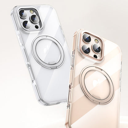 For iPhone 16 Pro Gear Plating PC 360 Ring Holder Magsafe Phone Case(Transparent Black) - iPhone 16 Pro Cases by buy2fix | Online Shopping UK | buy2fix