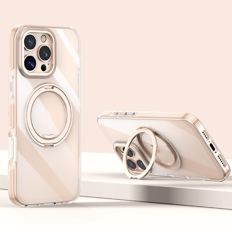 For iPhone 16 Pro Gear Plating PC 360 Ring Holder Magsafe Phone Case(Transparent Copper) - iPhone 16 Pro Cases by buy2fix | Online Shopping UK | buy2fix