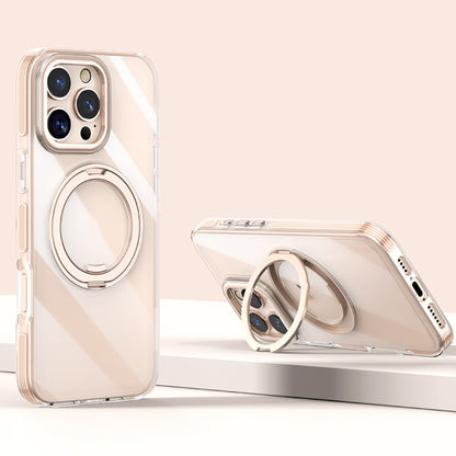 For iPhone 16 Pro Gear Plating PC 360 Ring Holder Magsafe Phone Case(Transparent Copper) - iPhone 16 Pro Cases by buy2fix | Online Shopping UK | buy2fix