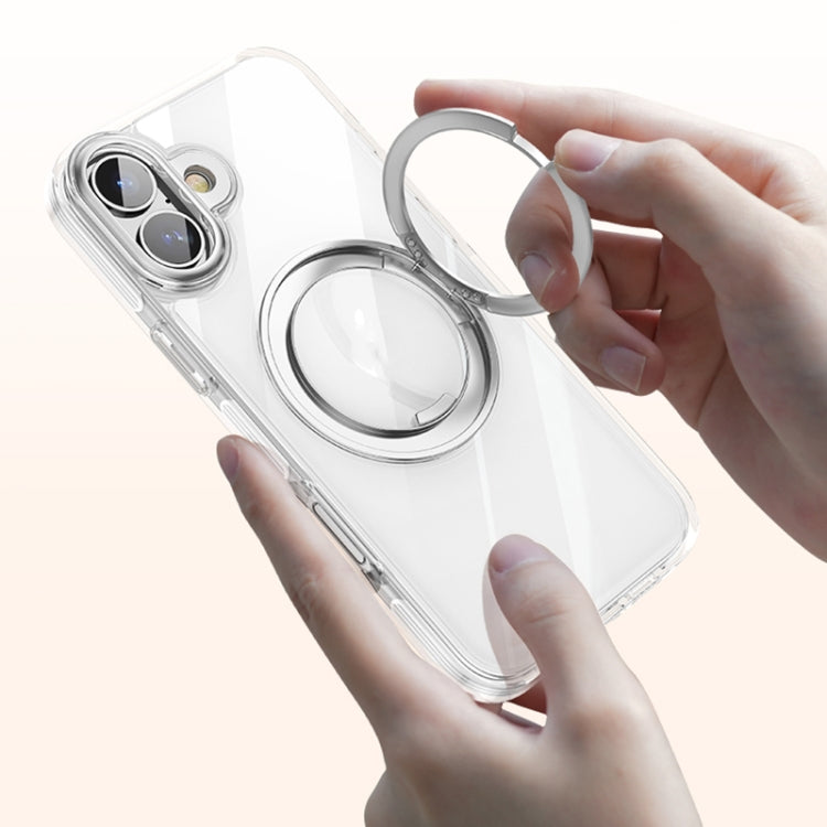 For iPhone 16 Plus Gear Plating PC 360 Ring Holder Magsafe Phone Case(Transparent Black) - iPhone 16 Plus Cases by buy2fix | Online Shopping UK | buy2fix
