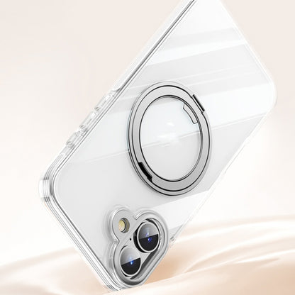 For iPhone 16 Plus Gear Plating PC 360 Ring Holder Magsafe Phone Case(Transparent Black) - iPhone 16 Plus Cases by buy2fix | Online Shopping UK | buy2fix