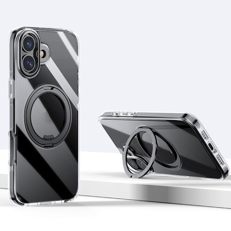 For iPhone 16 Gear Plating PC 360 Ring Holder Magsafe Phone Case(Transparent Black) - iPhone 16 Cases by buy2fix | Online Shopping UK | buy2fix