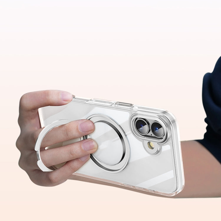 For iPhone 16 Gear Plating PC 360 Ring Holder Magsafe Phone Case(Transparent Black) - iPhone 16 Cases by buy2fix | Online Shopping UK | buy2fix